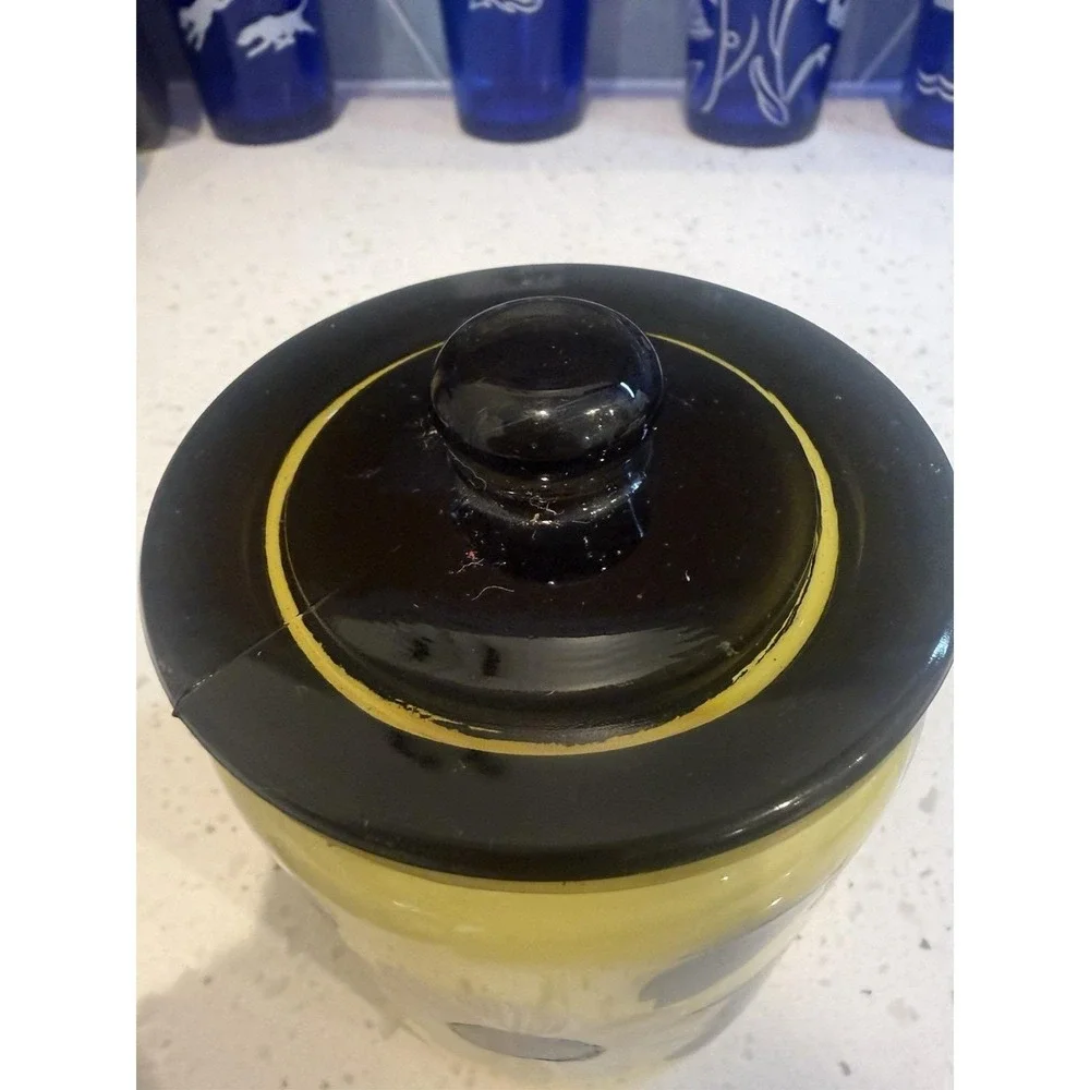 Anchor Hocking Mid Century Hand Painted Yellow Black Flower 5